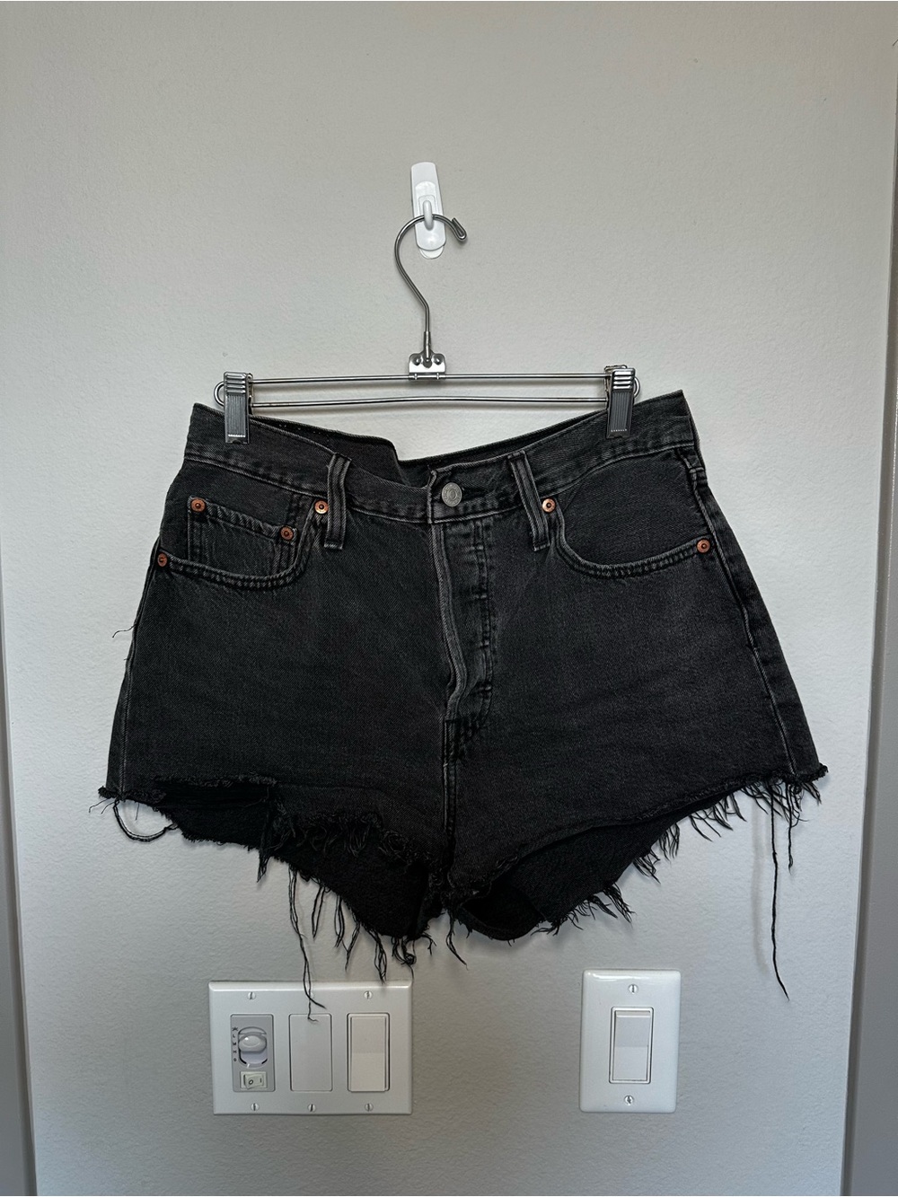 Levi's 501 Black Distressed High-Rise Denim Shorts